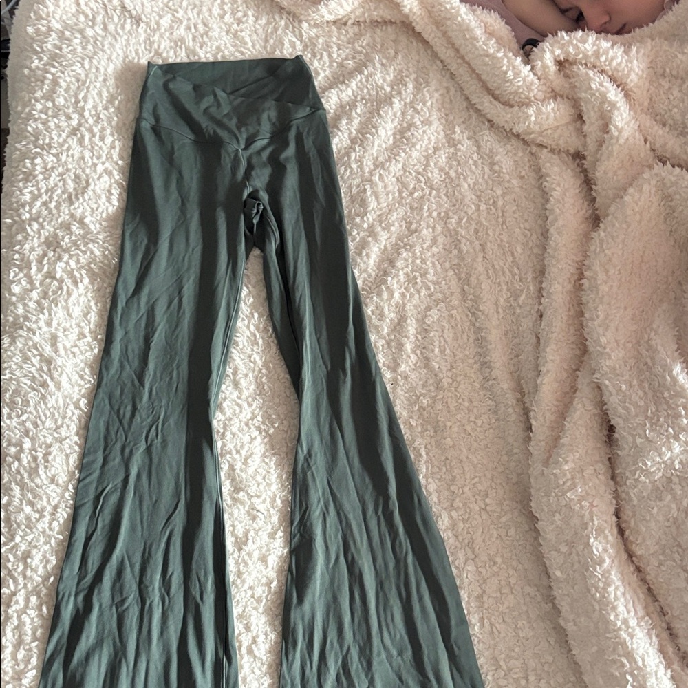 Aerie Dark Green High-Rise Flare Pants